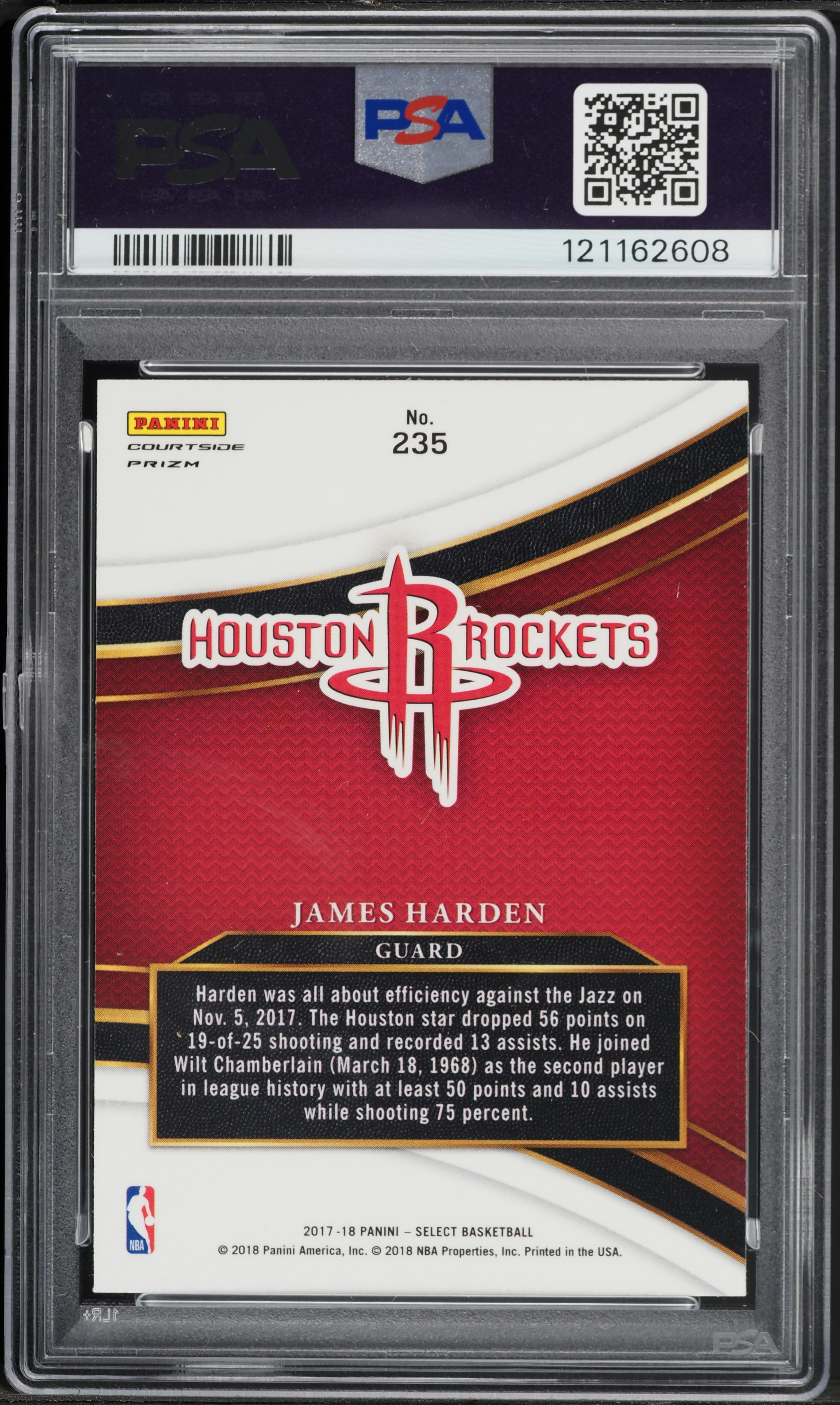 2017 Select Courtside Zebra Prizm James Harden #235 PSA 10 GEM