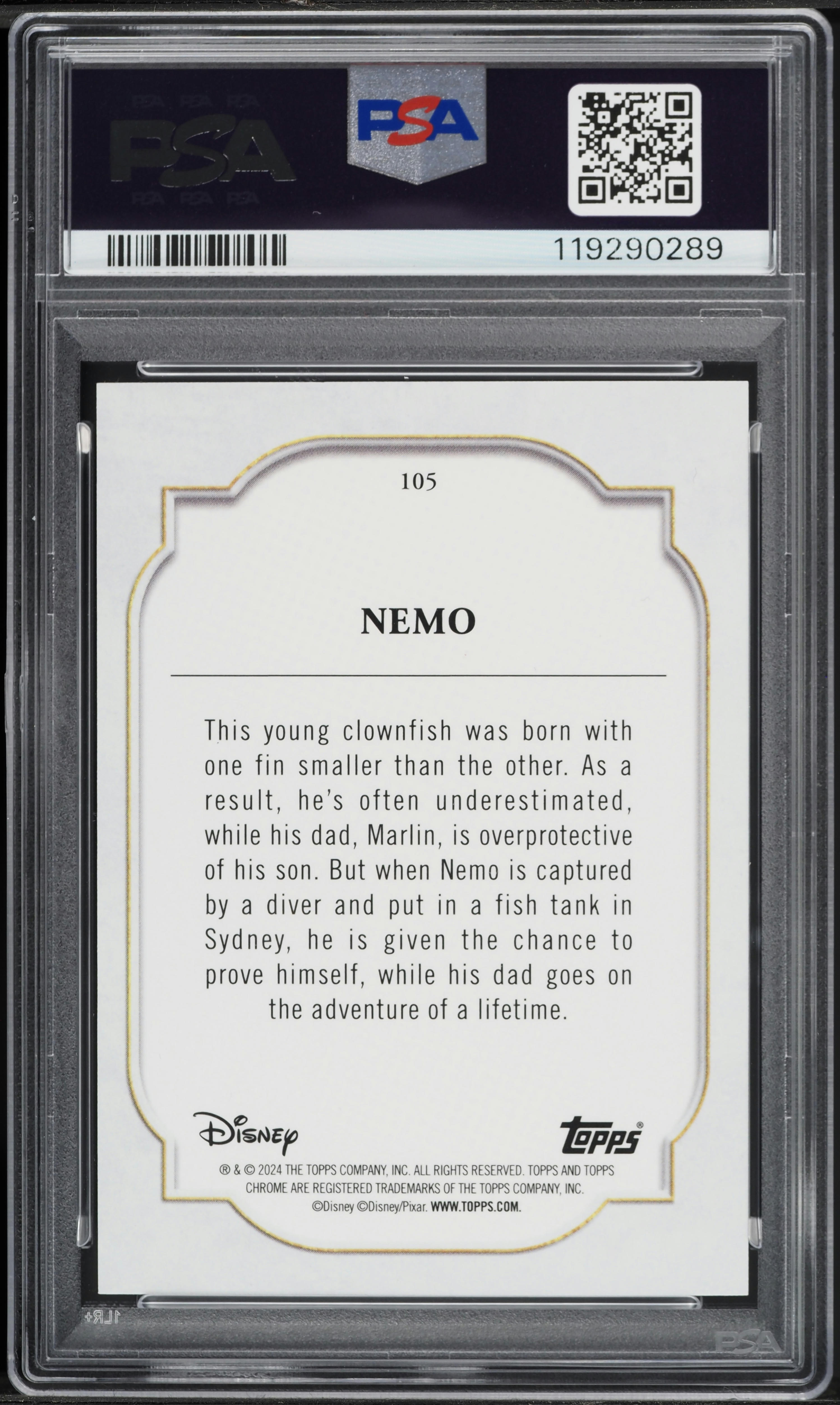 2024 Topps Chrome Disney Sapphire Edition Nemo #105 PSA 10 GEM