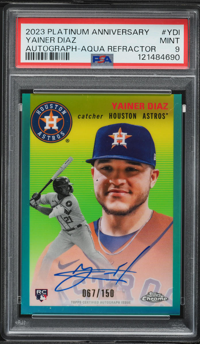 2023 Topps Chrome Platinum Anniversary Aqua Yainer Diaz ROOKIE AUTO /150 PSA 9 MINT