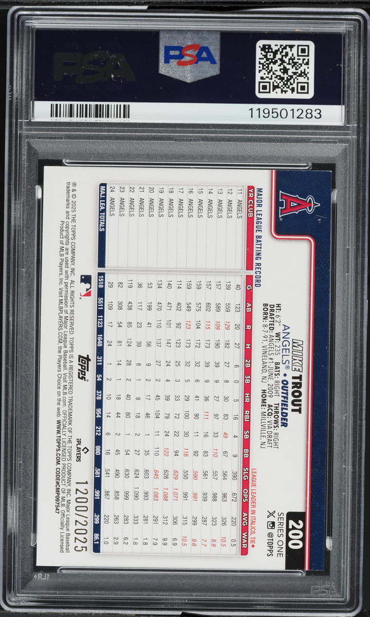 2025 Topps Gold Mike Trout /2025 #200 PSA 9 MINT