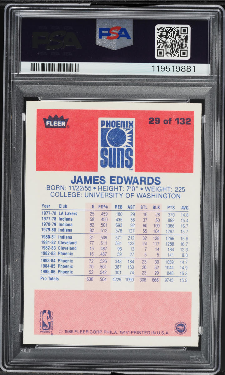 1986 Fleer Basketball James Edwards #29 PSA 8 NM-MT