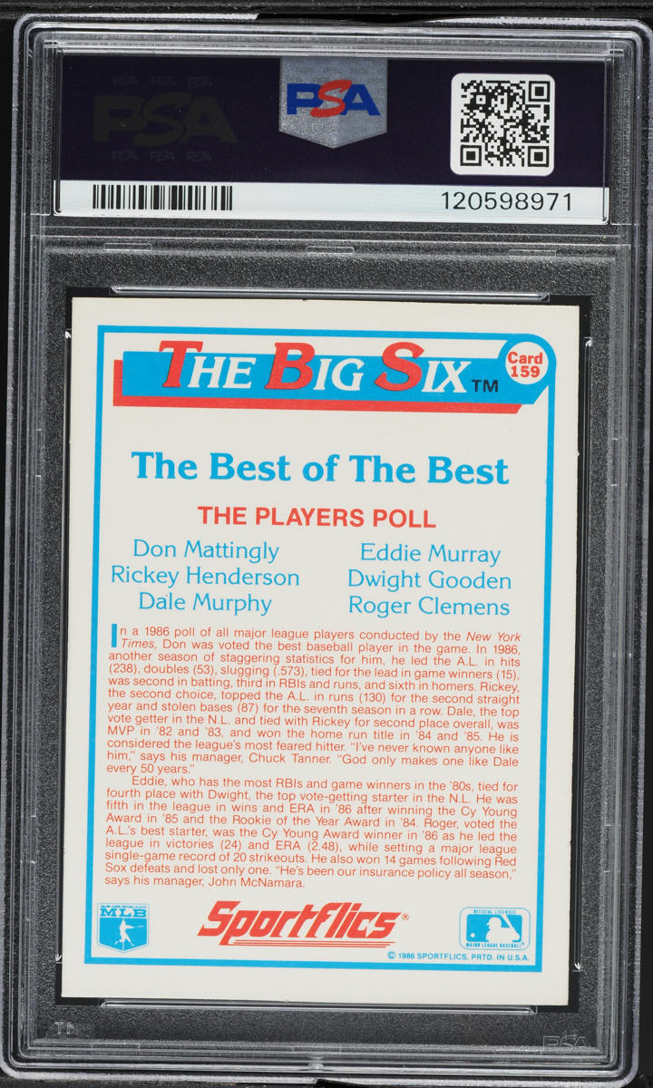 1987 Sportflics The Best Of The Best The Big Six #159 PSA 9 MINT