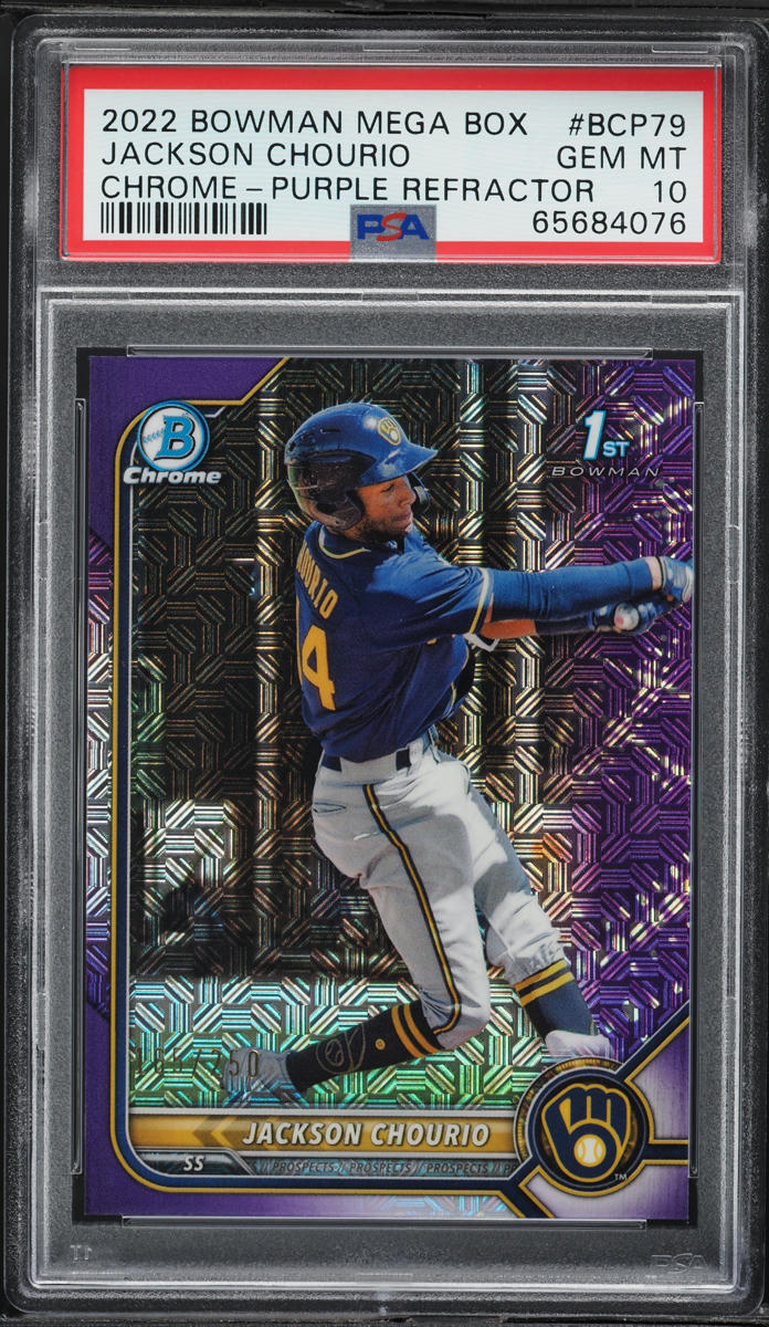 2022 Bowman Chrome Mega Box Purple Refractor Jackson Chourio PROSPECT /250 #79 PSA 10 GEM MINT