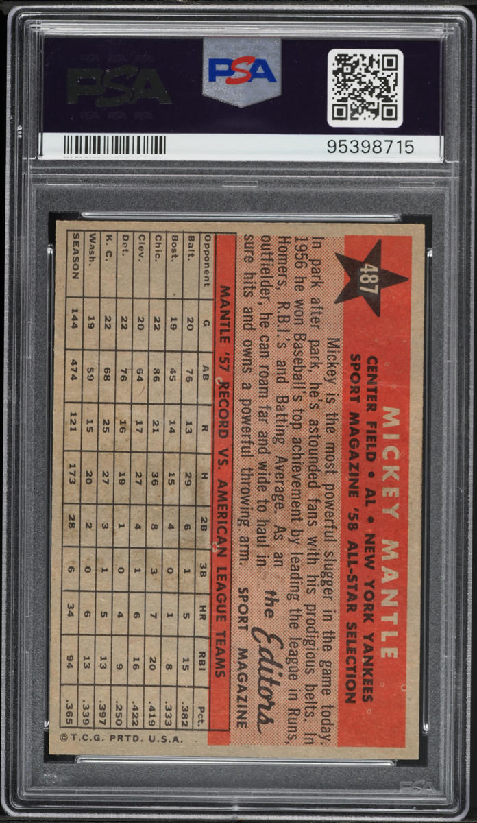 1958 Topps Mickey Mantle ALL-STAR #487 PSA 5 EX