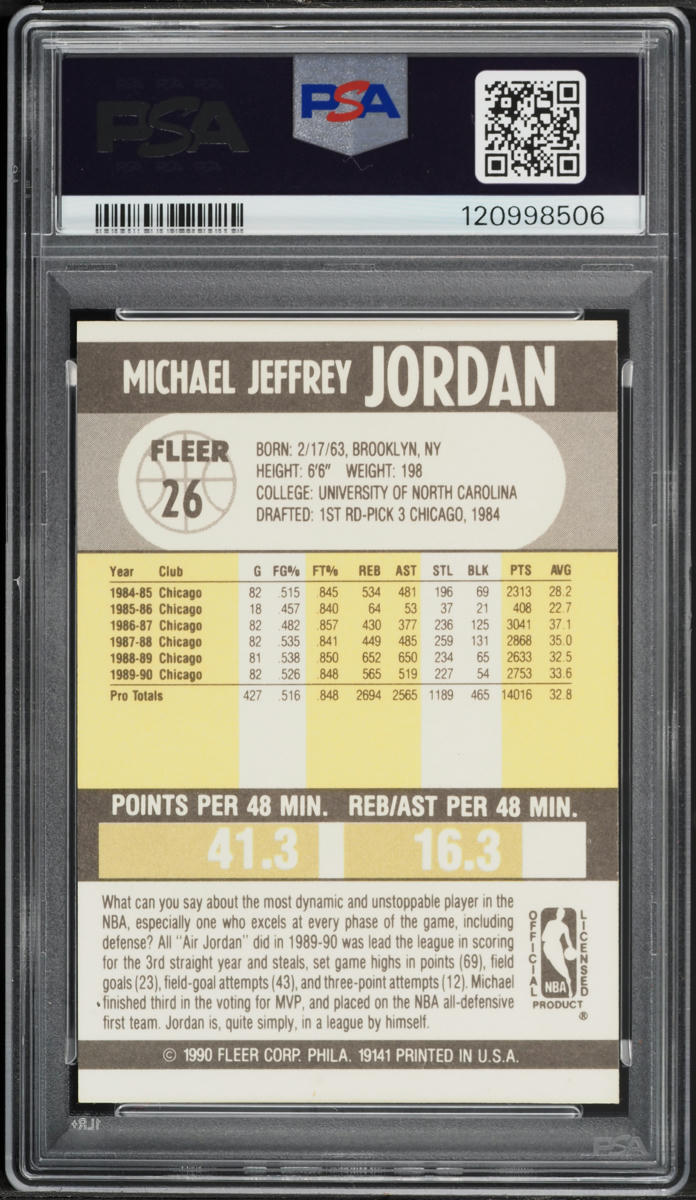 1990 Fleer Basketball Michael Jordan #26 PSA 8 NM-MT