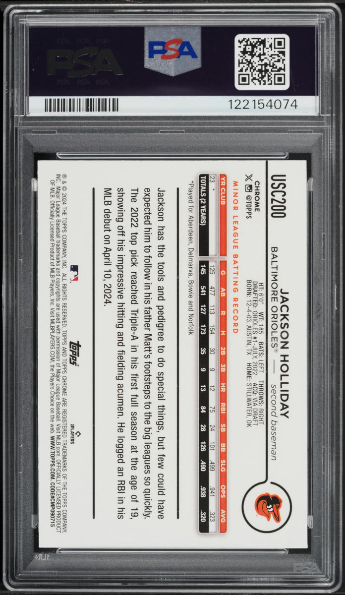 2024 Topps Chrome Update Gold Refractor Jackson Holliday ROOKIE /50 #USC200 PSA 9 MINT