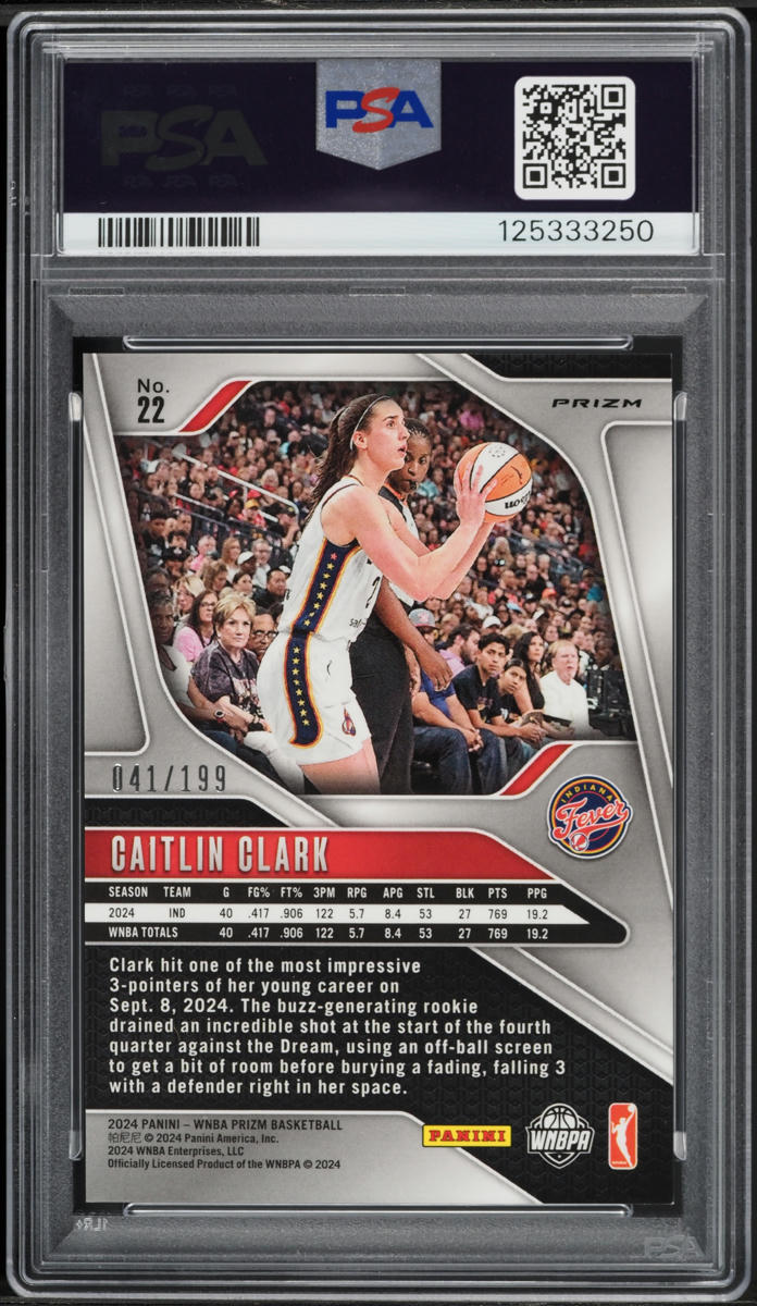 2024 Panini Prizm WNBA Blue Caitlin Clark ROOKIE /199 #22 PSA 9 MINT