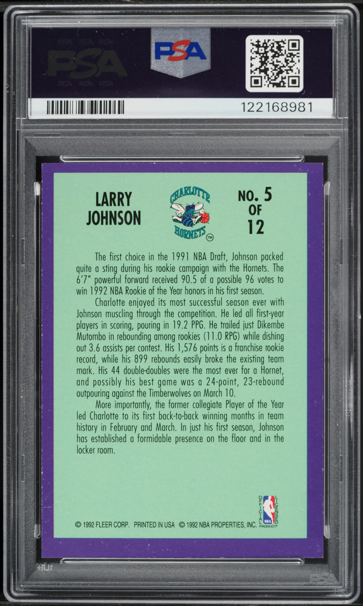 1992 Fleer Sensations Larry Johnson ROOKIE #5 PSA 8 NM-MT