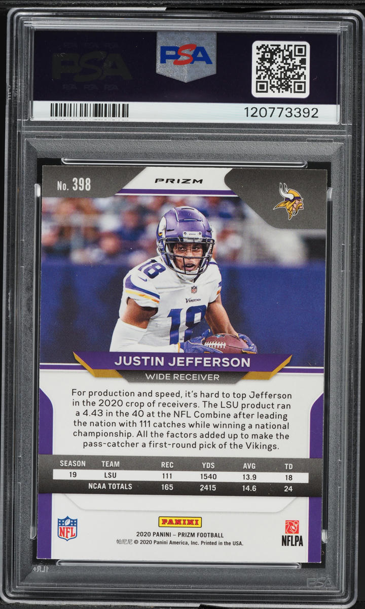2020 Panini Prizm Disco Justin Jefferson ROOKIE #398 PSA 9 MINT