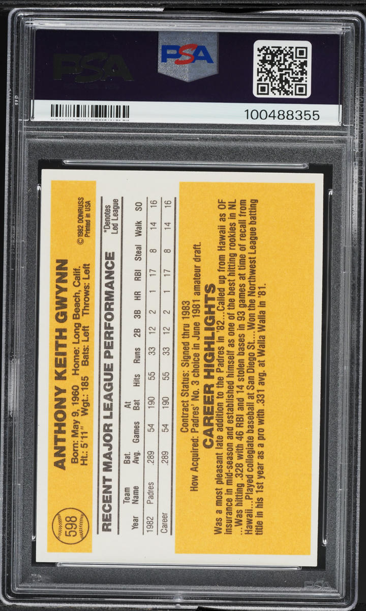 1983 Donruss Tony Gwynn ROOKIE #598 PSA 10 GEM MINT