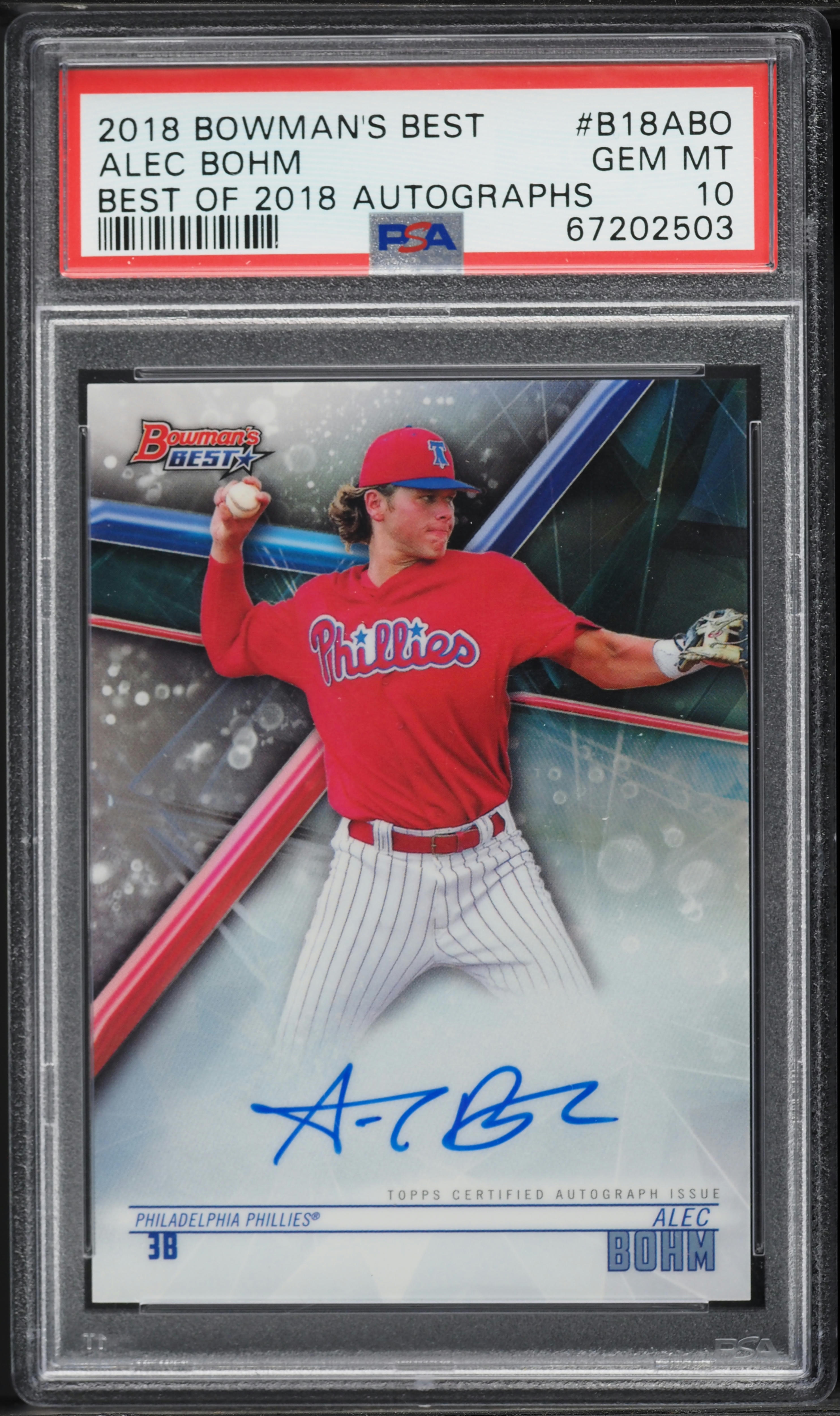 2018 Bowman's Best Of '18 Alec Bohm PROSPECT AUTO #B18-ABO PSA 10
