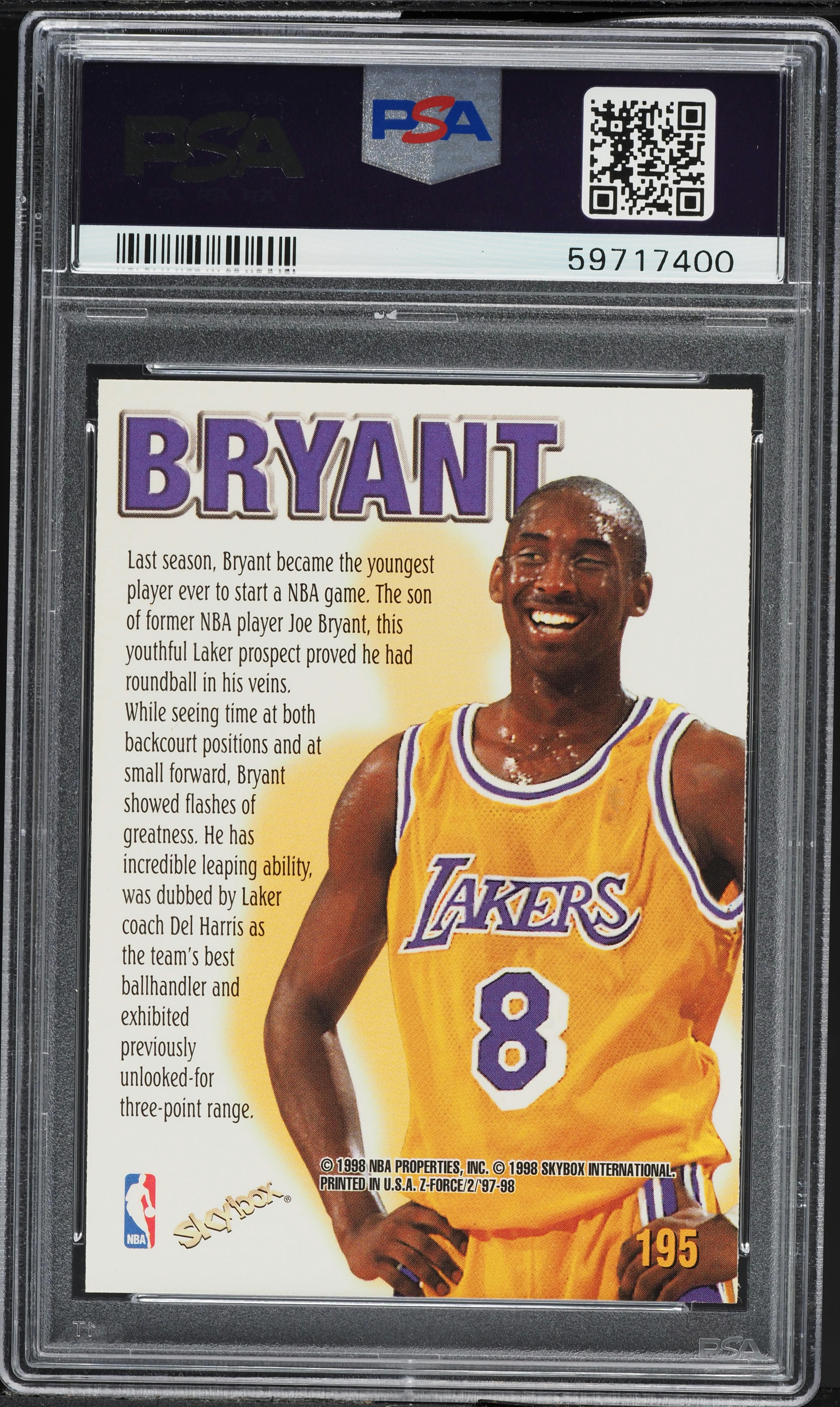 1997 Skybox Z Force Zuperman Kobe Bryant #195 PSA 10 GEM MINT on