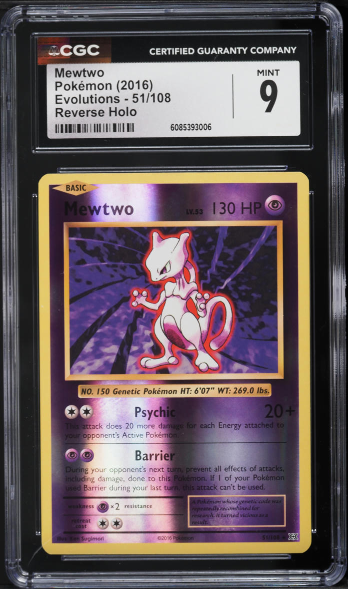 2016 Pokemon XY Evolutions Reverse Holo Mewtwo #51 CGC 9 MINT