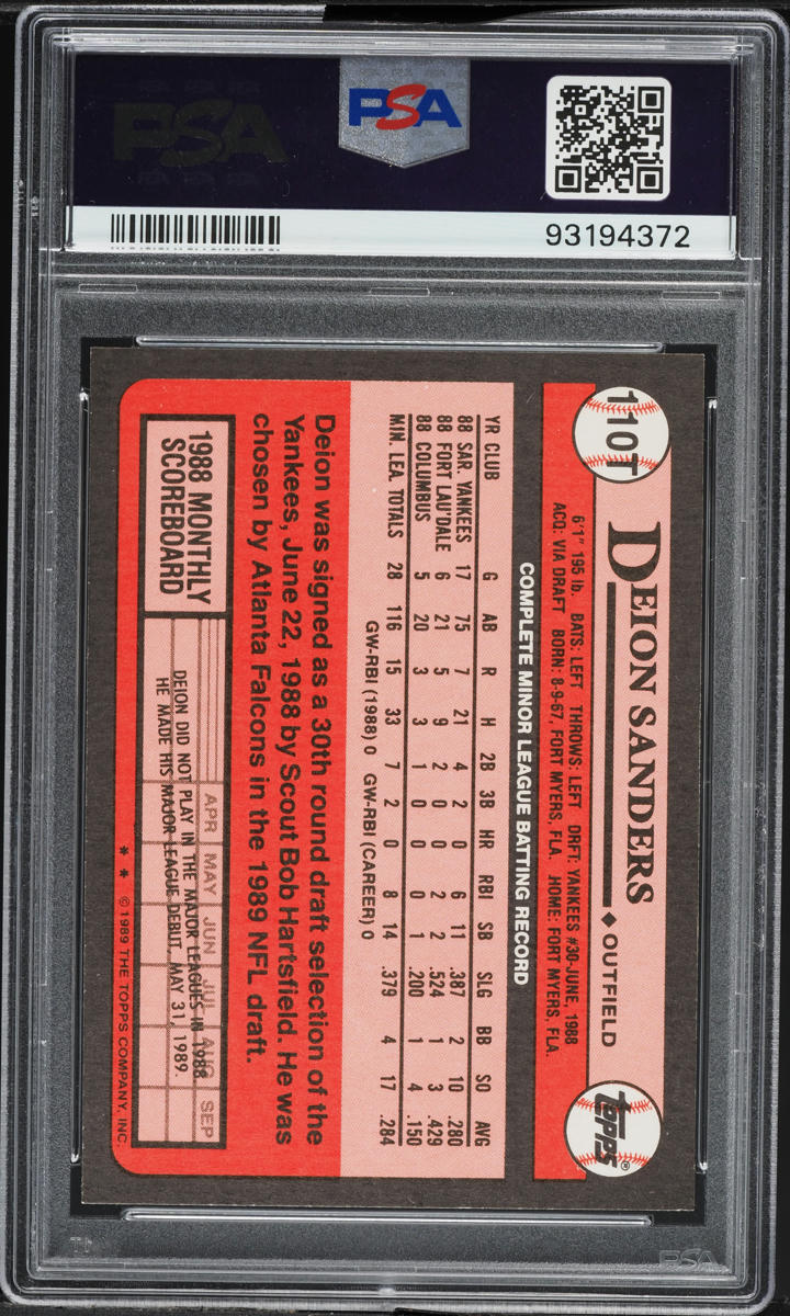1989 Topps Traded Deion Sanders ROOKIE #110T PSA 10 GEM MINT