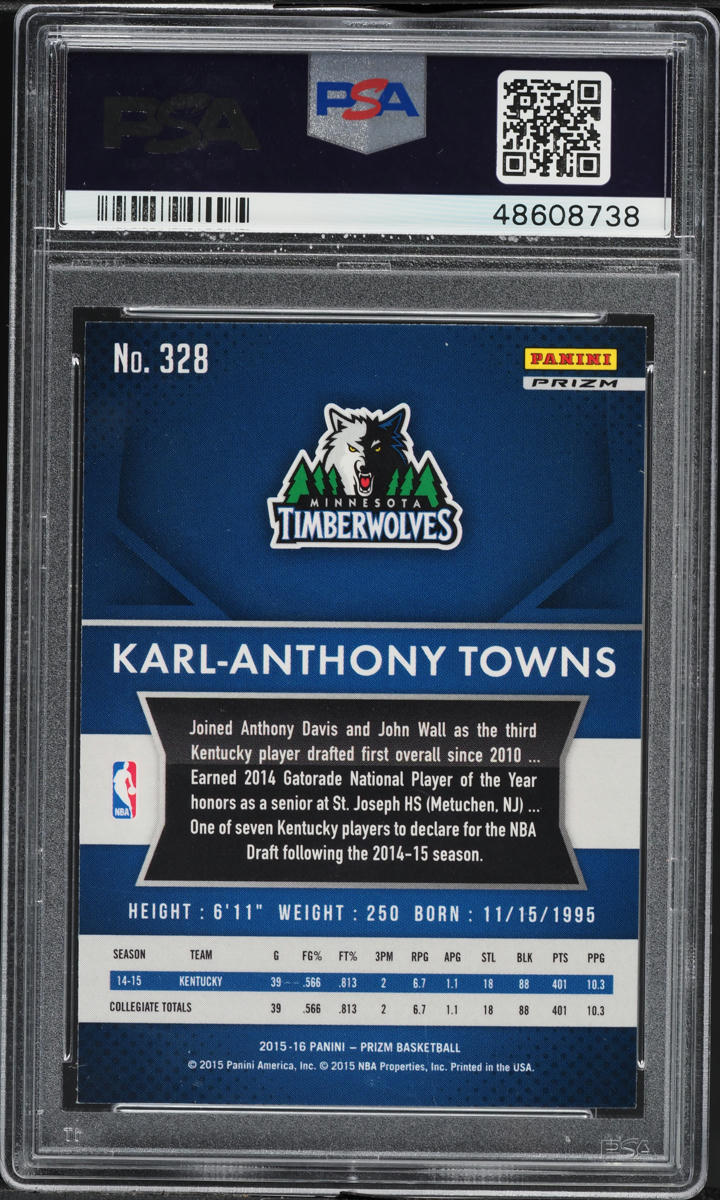2015 Panini Prizm Orange Wave Karl-Anthony Towns ROOKIE #328 PSA 10 GEM MINT