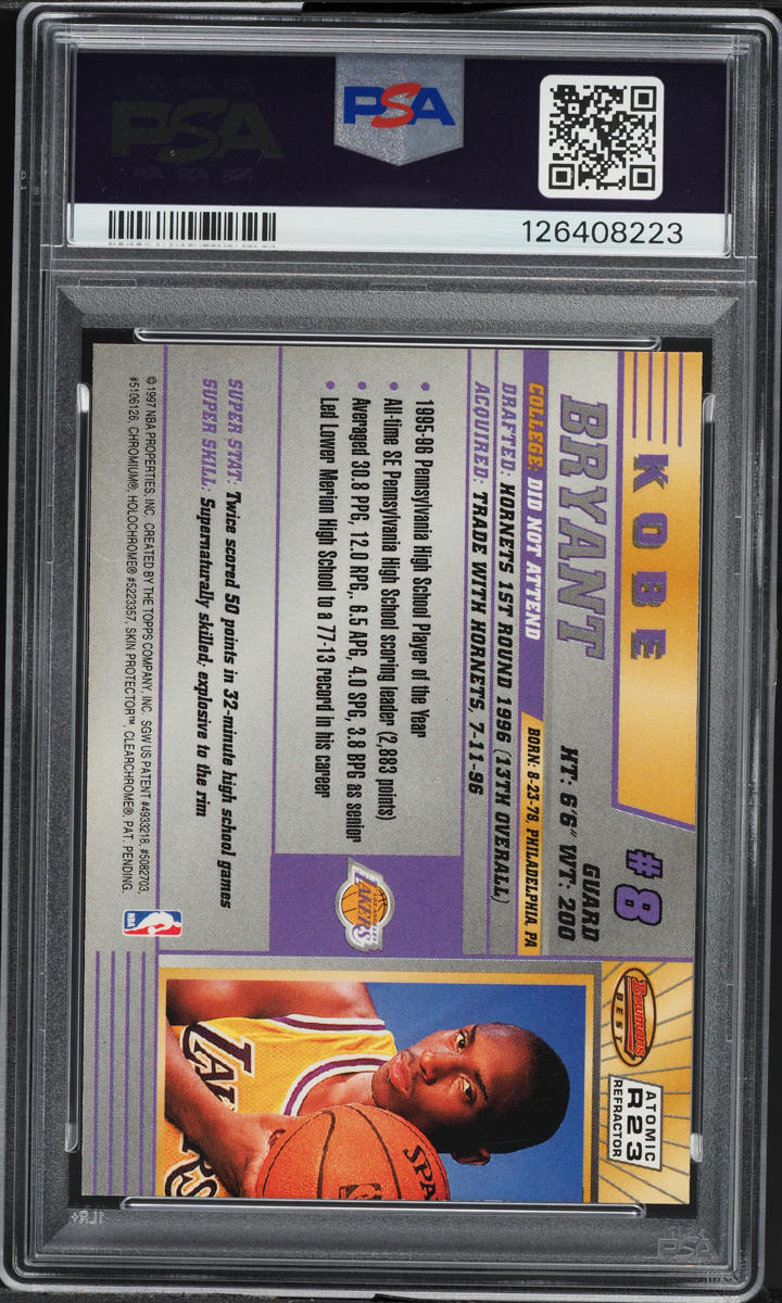 1996 Bowman's Best Atomic Refractor Kobe Bryant ROOKIE #R23 PSA 7