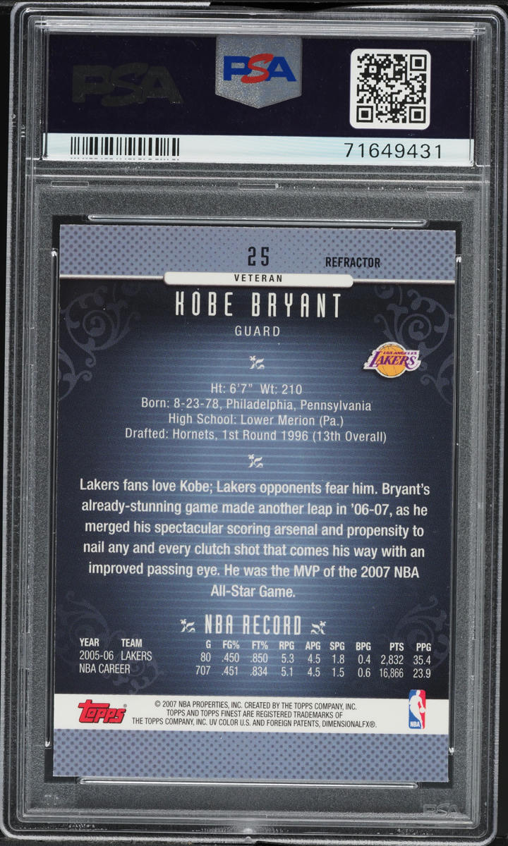 2006 Finest Refractor Kobe Bryant #25 PSA 10 GEM MINT