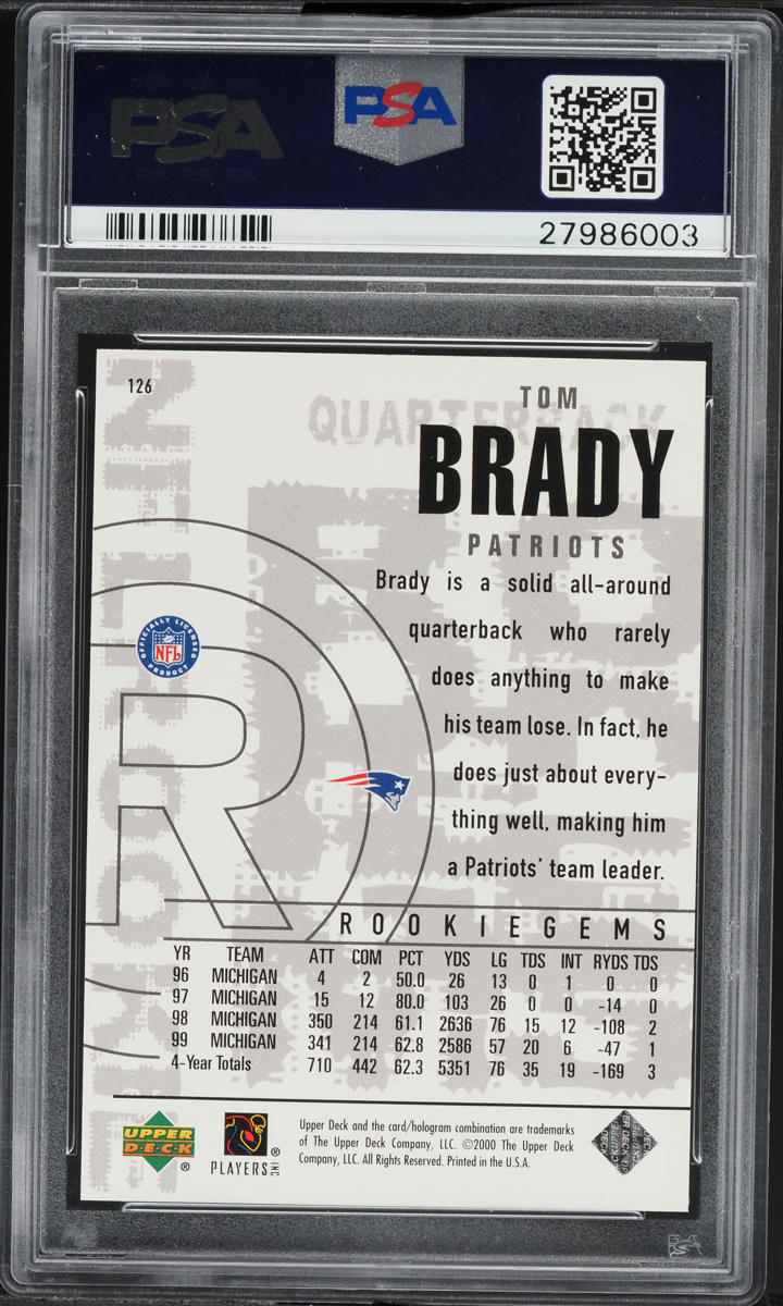 2000 Black Diamond Tom Brady ROOKIE #126 PSA 10 GEM MINT