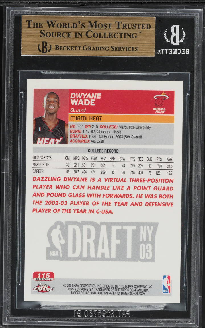 2003 Topps Chrome Refractor Dwyane Wade ROOKIE #115 BGS 9.5 GEM MINT