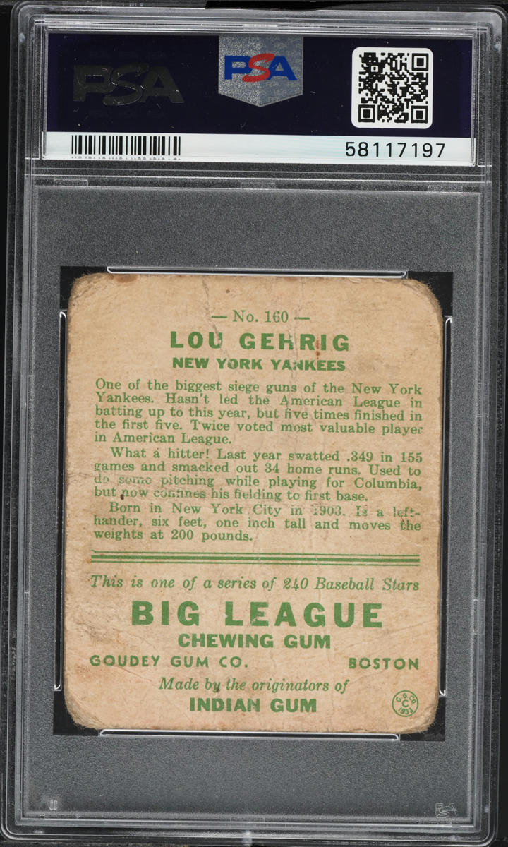 1933 Goudey Lou Gehrig #160 PSA 1 PR