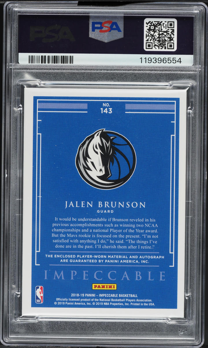 2018 Panini Impeccable Jalen Brunson ROOKIE PATCH AUTO /99 #143 PSA 9 MINT