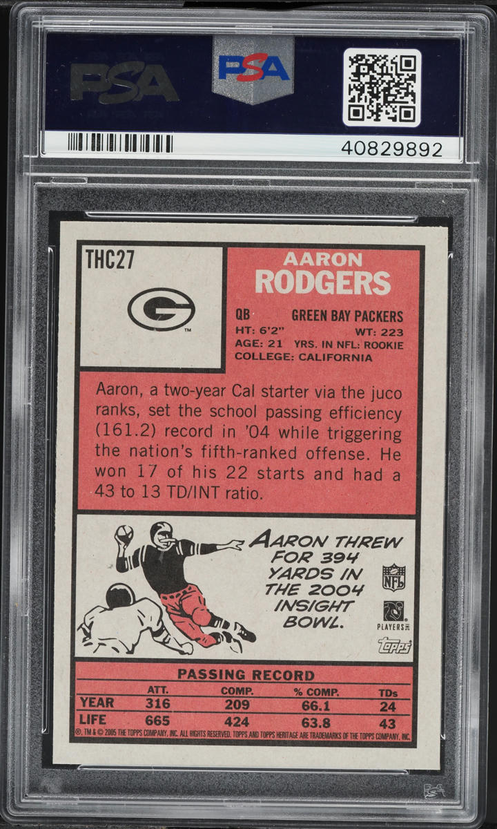 2005 Topps Football Heritage Foilboard Aaron Rodgers ROOKIE #THC27 PSA 10 GEM MINT