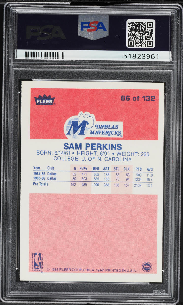 1986 Fleer Basketball Sam Perkins ROOKIE #86 PSA 9 MINT