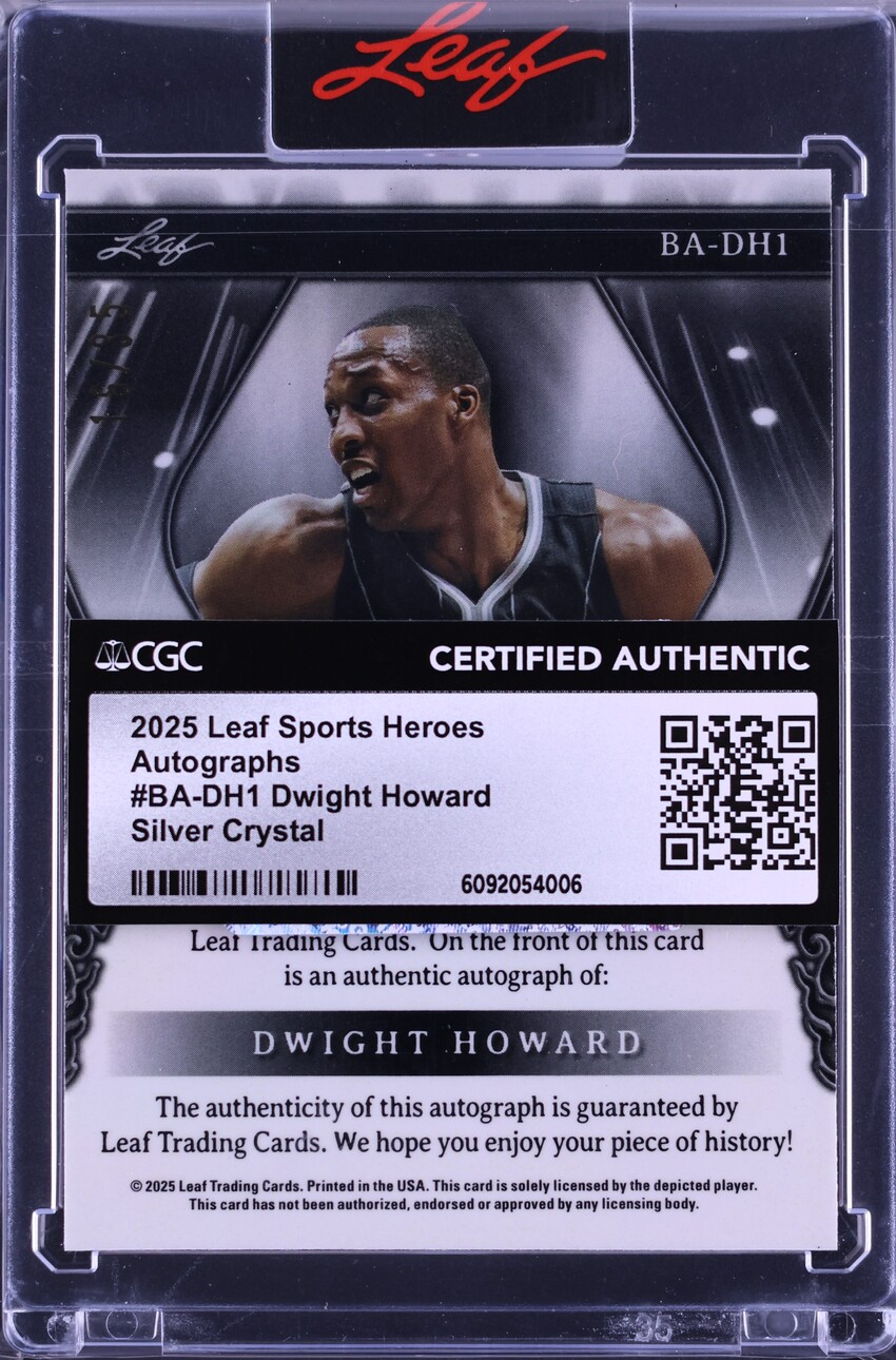 2025 Leaf Sports Heroes Silver Crystal Dwight Howard AUTO /35 #BA-DH1 CGC  AUTH on Fanatics Collect, image size:850x1290