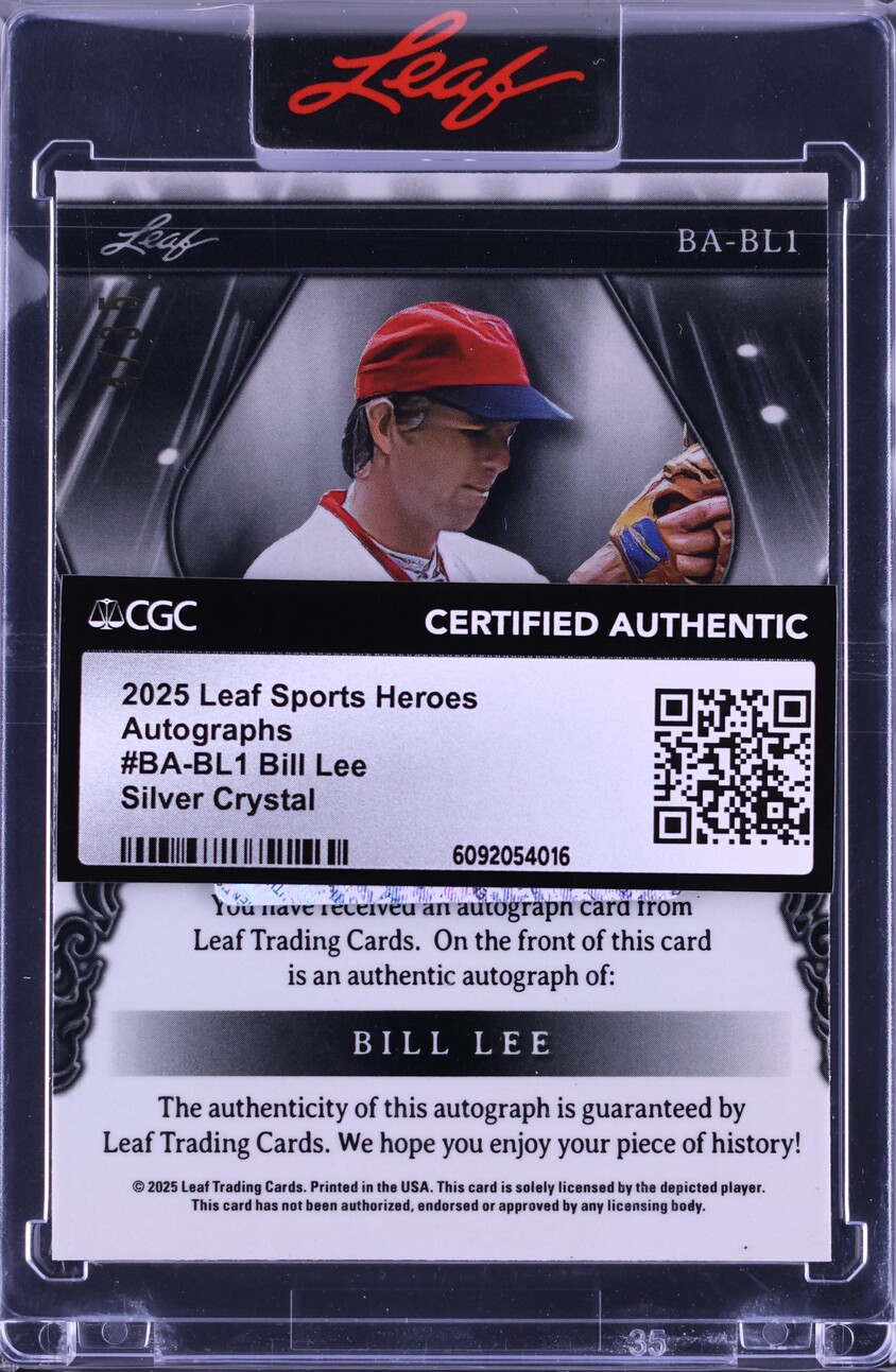 2025 Leaf Sports Heroes Silver Crystal Bill Lee AUTO /35 #BA-BL1 CGC AUTH