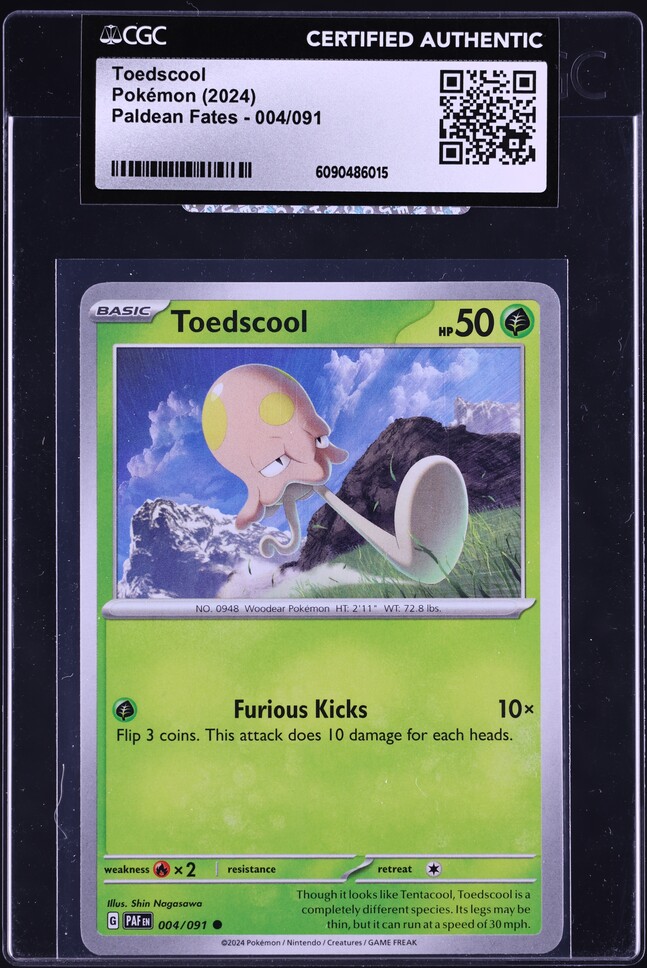 2024 Pokemon Scarlet & Violet Paldean Fates Toedscool #004 CGC AUTH