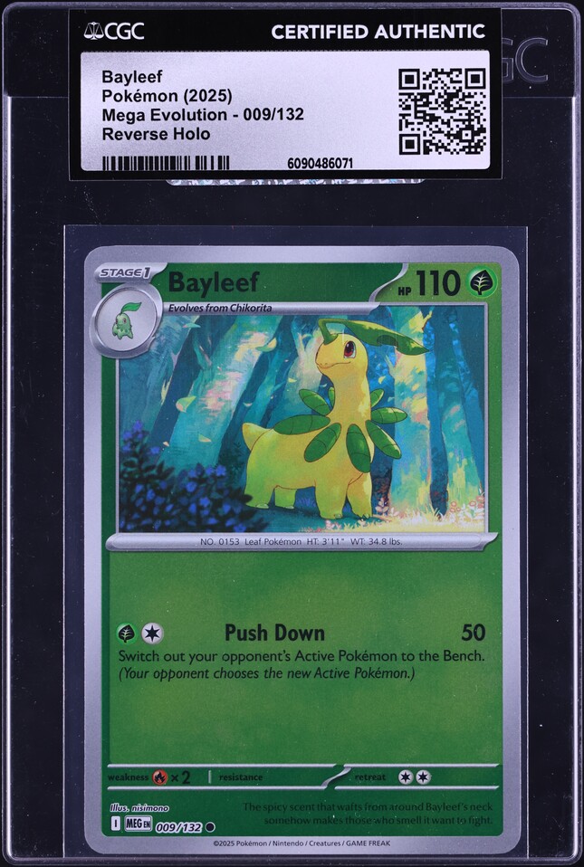 2025 Pokemon Mega Evolution Reverse Holo Bayleef #009 CGC AUTH