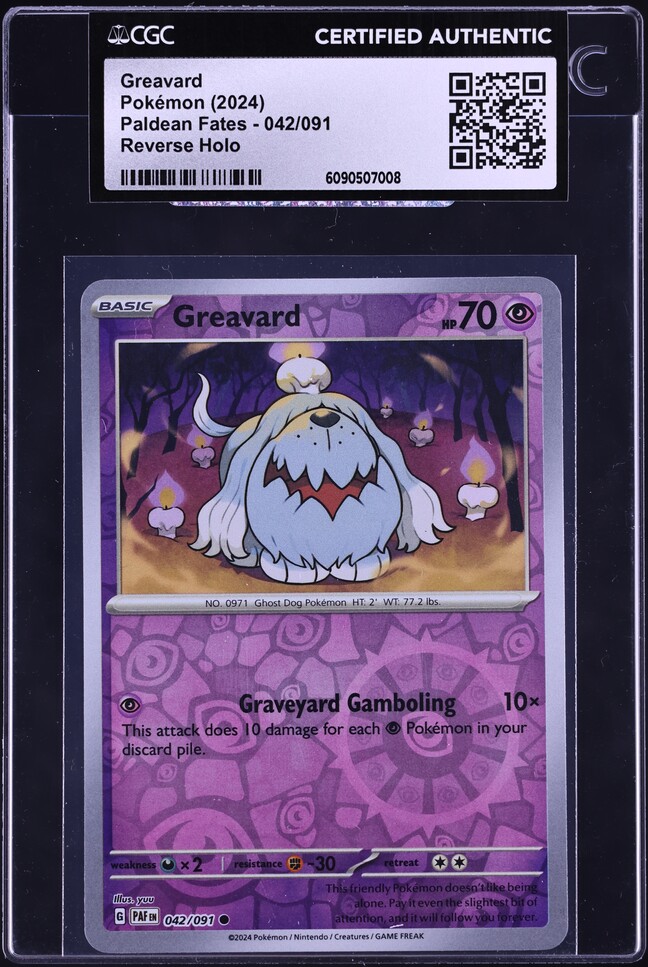 2024 Pokemon Scarlet & Violet Paldean Fates Reverse Holo Greavard #42 CGC AUTH