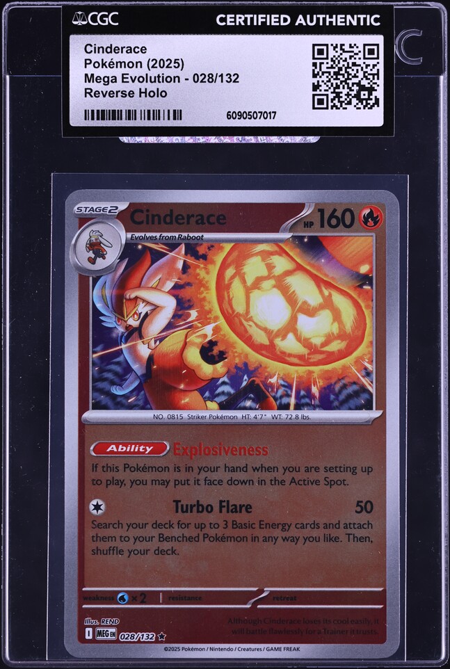2025 Pokemon Mega Evolution Reverse Holo Cinderace #28 CGC AUTH