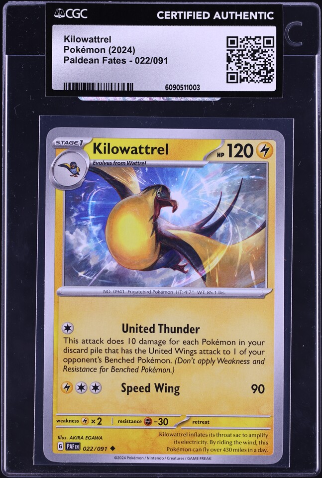 2024 Pokemon Scarlet & Violet Paldean Fates Kilowattrel #022 CGC AUTH