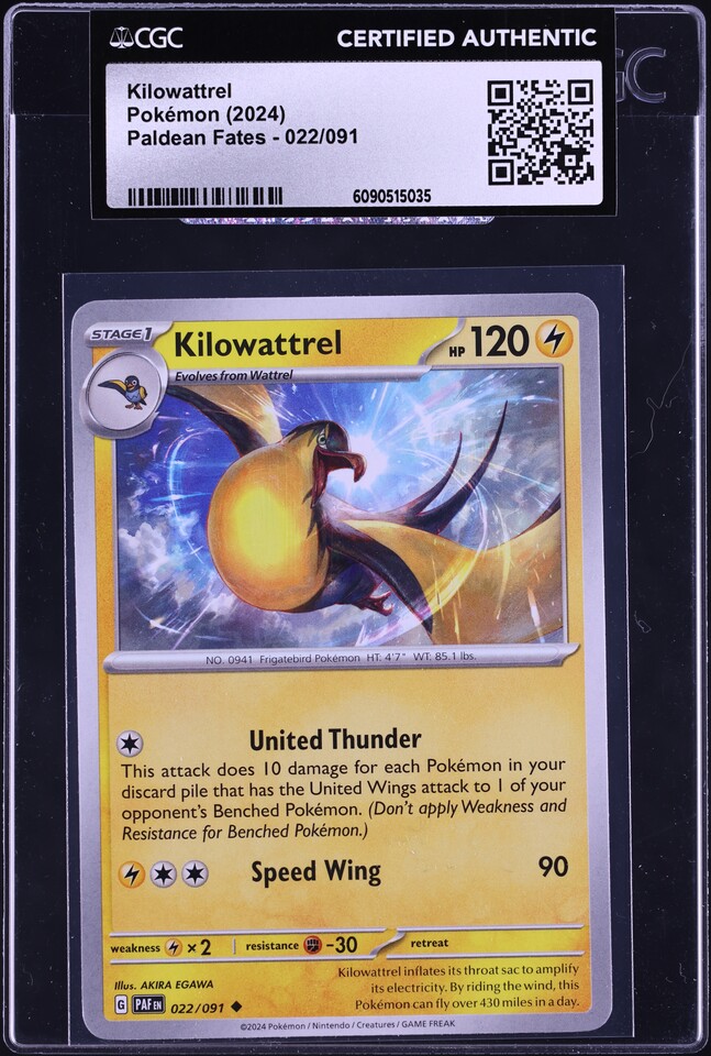 2024 Pokemon Scarlet & Violet Paldean Fates Kilowattrel #22 CGC AUTH
