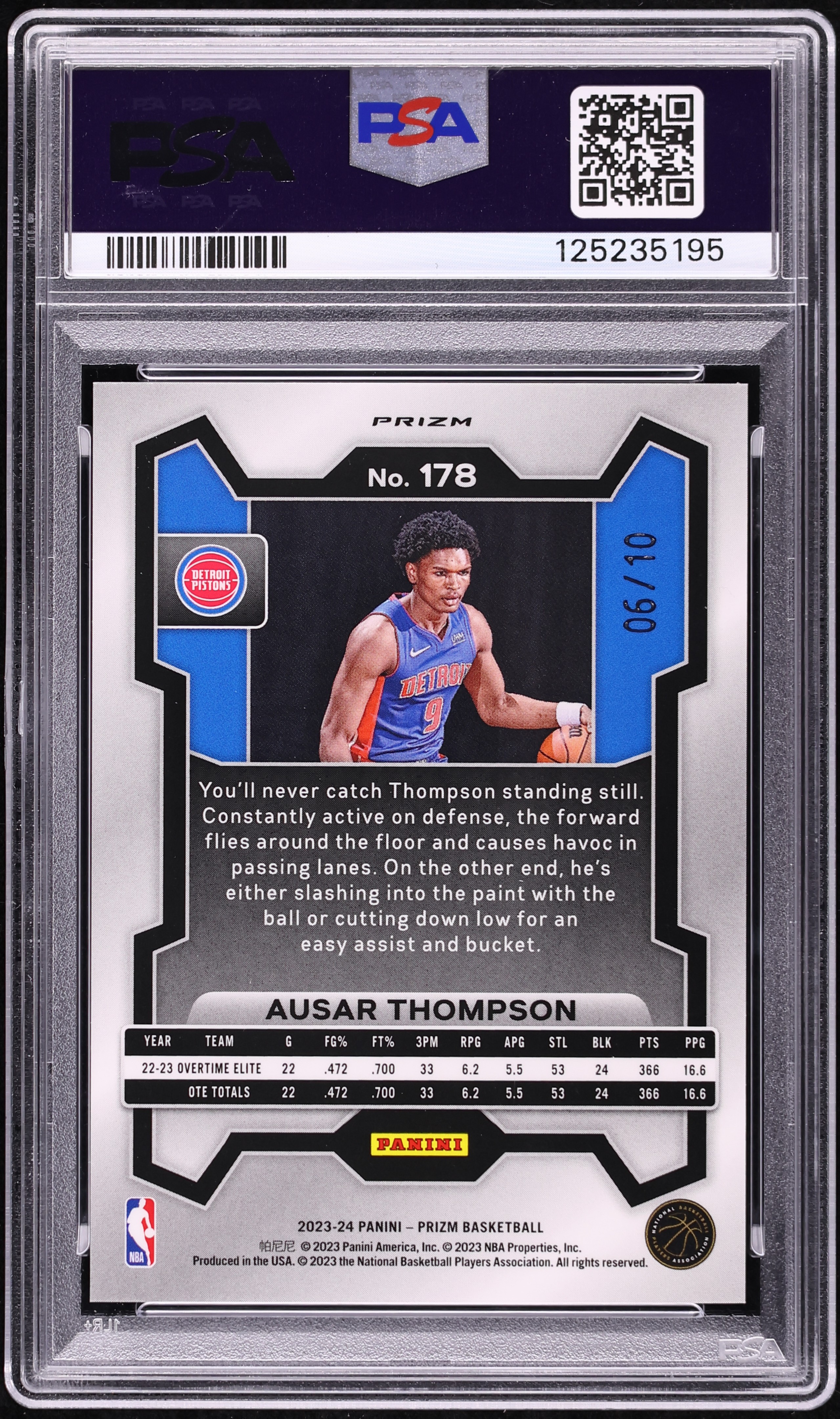 2023 Panini Prizm Gold Wave Ausar Thompson ROOKIE /10 #178 PSA 10