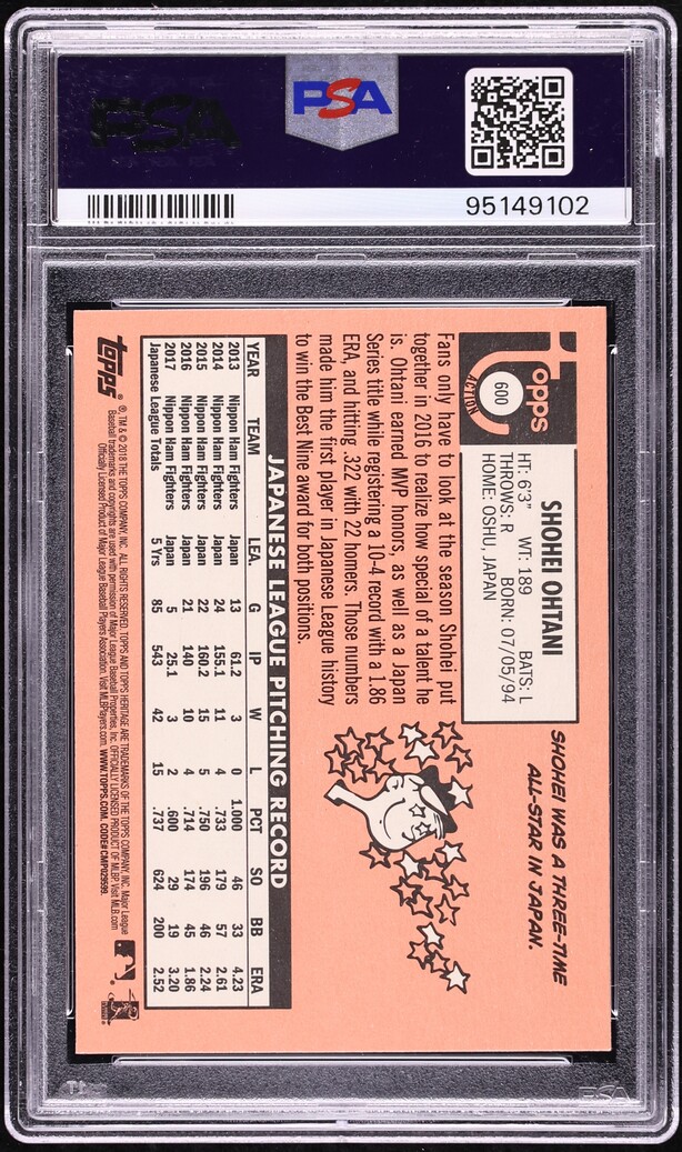 2018 Topps Heritage Action Shohei Ohtani ROOKIE #600 PSA 10 GEM MINT