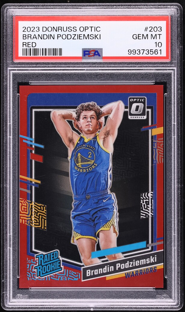 2023 Donruss Optic Red Prizm Brandin Podziemski ROOKIE /99 #203 PSA 10 GEM MINT
