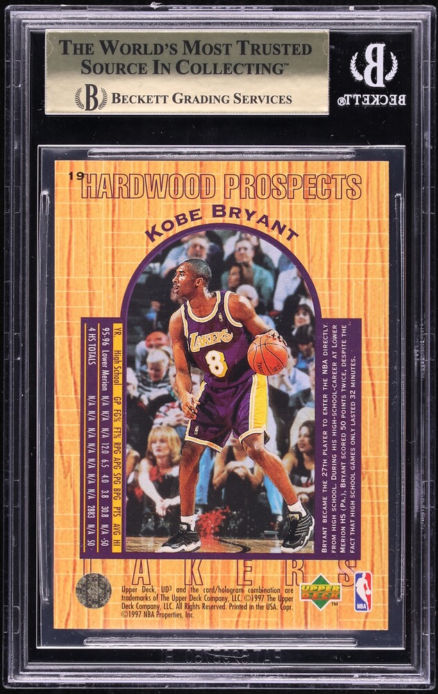 1996 UD3 Hardwood Prospects Kobe Bryant ROOKIE #19 BGS 9.5 GEM