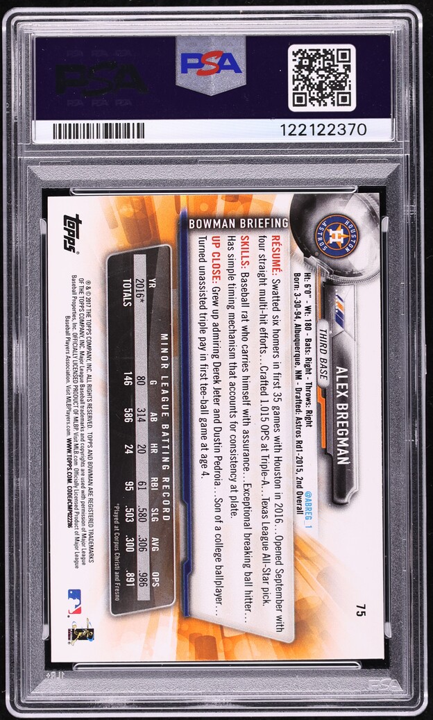 2018 Topps Archives Sig. Series Active Edition '17 Bowman Alex Bregman RC AUTO /99 #75 PSA 10