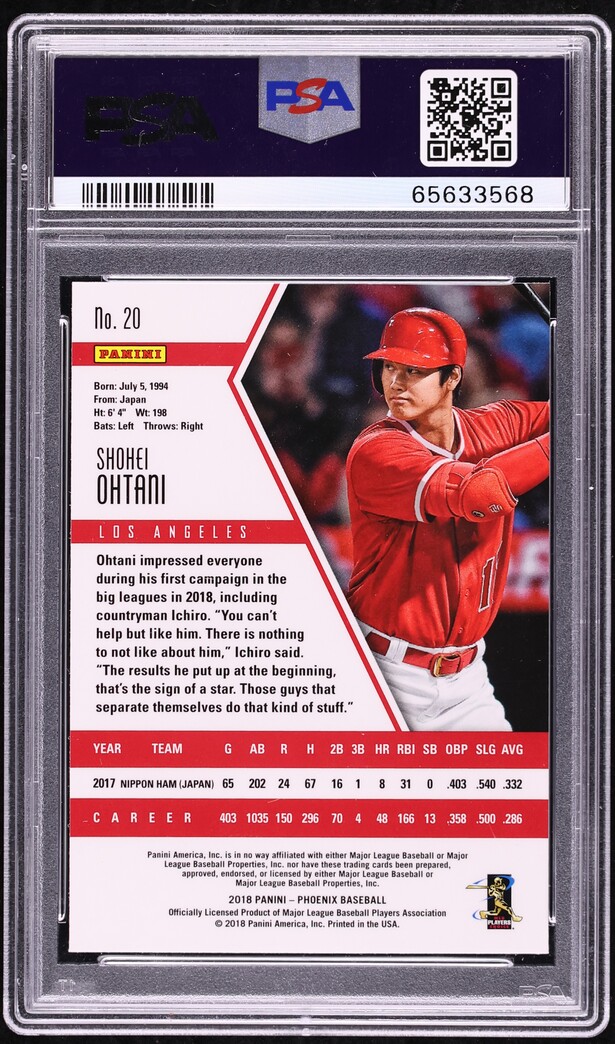 2018 Panini Chronicles Phoenix Shohei Ohtani ROOKIE #20 PSA 10 GEM MINT