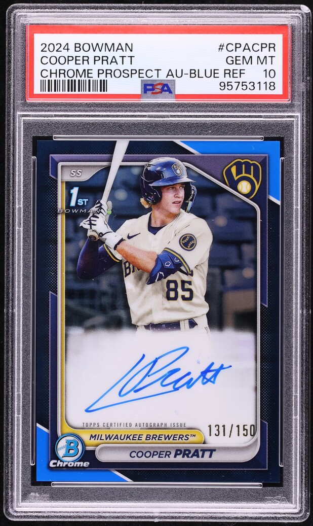 2024 Bowman Chrome Blue Refractor Cooper Pratt PROSPECT AUTO /150 #CPACPR PSA 10 GEM MINT