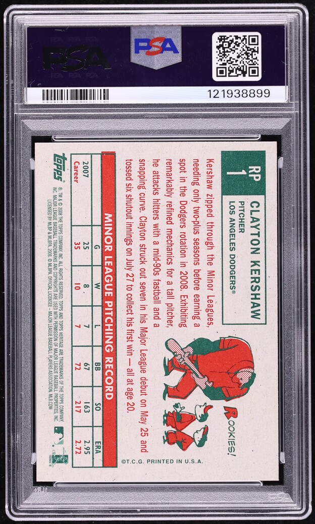 2008 Topps Heritage Performers Clayton Kershaw ROOKIE #RP1 PSA 10 GEM MINT