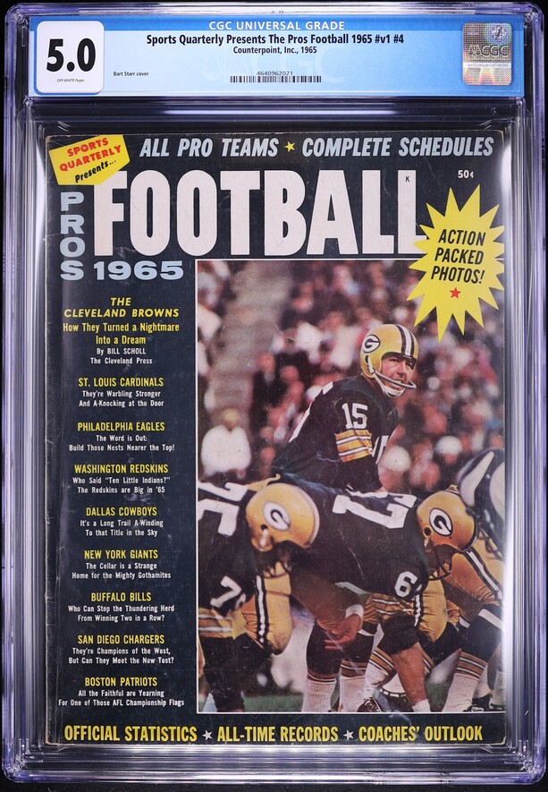 Sports Quarterly Presents The Pros Football #v1 #4 (Counterpoint Inc, 1965) CGC Off-White Pages