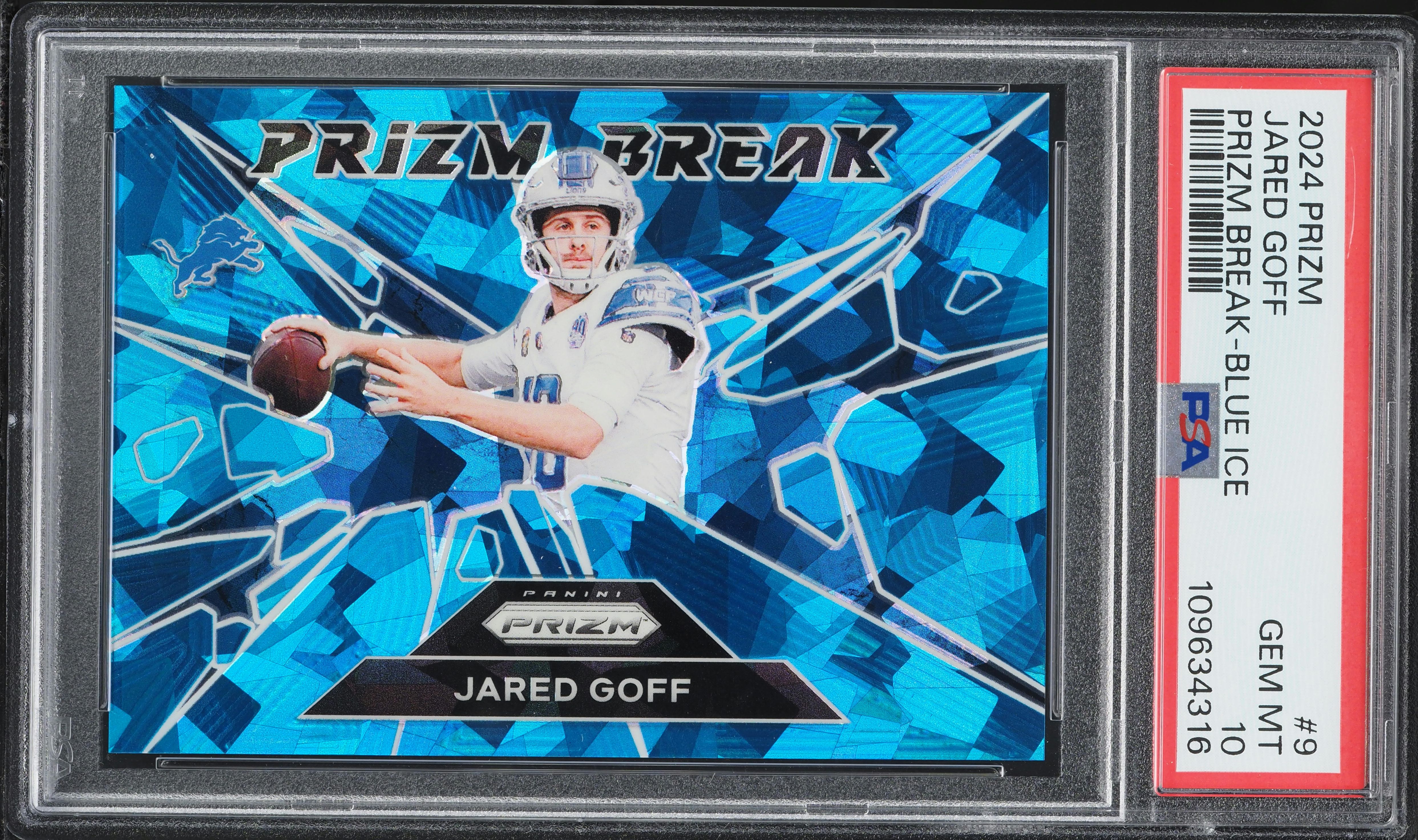2024 Panini Prizm Break Blue Ice Jared Goff /99 #9 PSA 10 GEM MINT