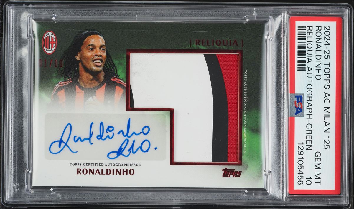 2024 Topps AC Milan 125 Anniversario Reliquia Green Ronaldinho PATCH AUTO 1/10 PSA 10 GEM MINT