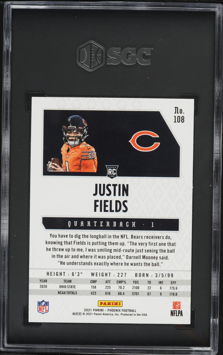 2021 Panini Phoenix Fire Burst Justin Fields ROOKIE #108 SGC 9 MINT
