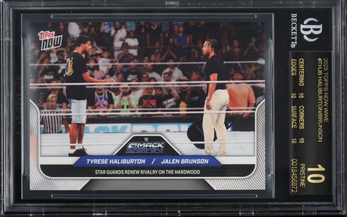 2025 Topps Now WWE Tyrese Haliburton & Jalen Brunson #THJB BGS 10 PRISTINE, BLACK LABEL