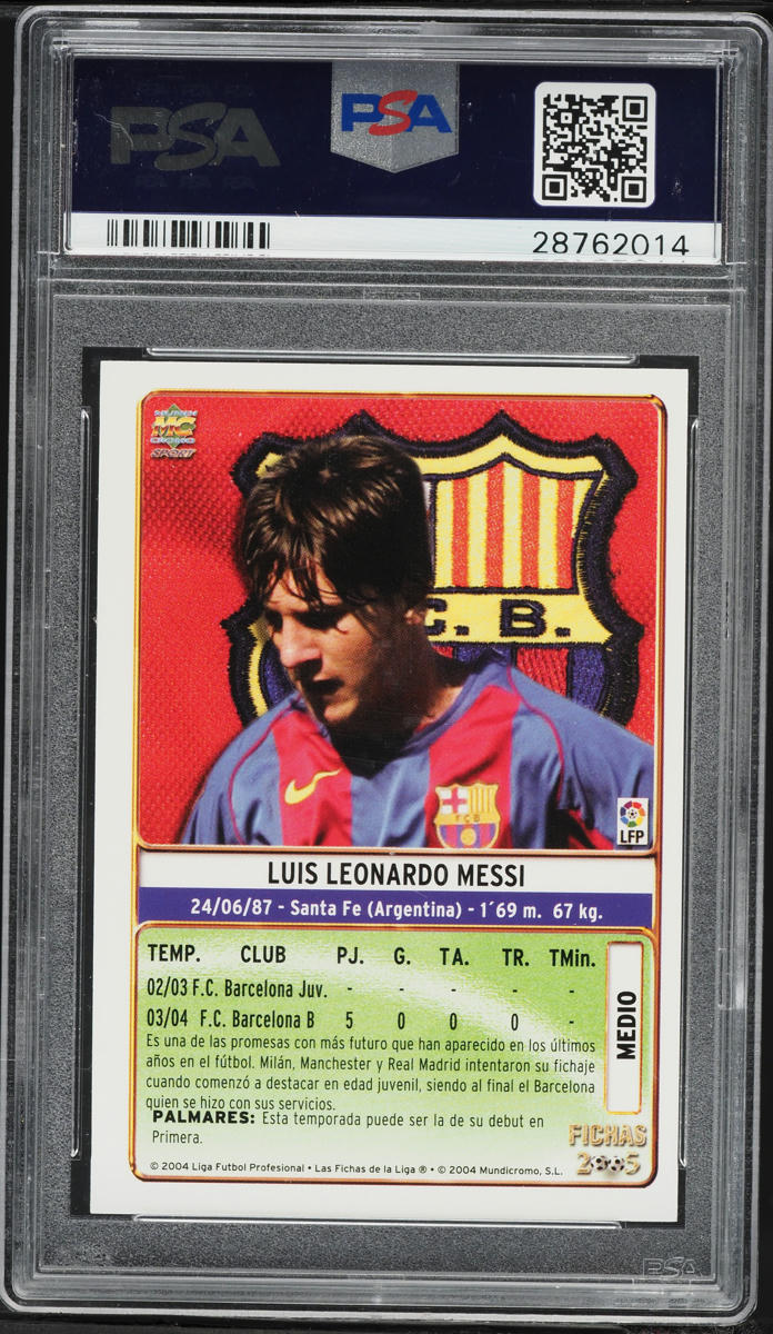 2004 Mundi Cromo Liga Soccer Lionel Messi ROOKIE #617 PSA 8 NM-MT