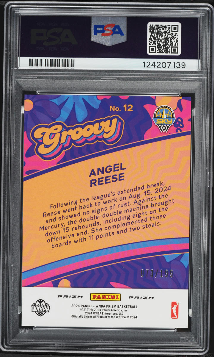 2024 Panini Prizm WNBA Groovy Blue Pulsar Angel Reese ROOKIE /199 #12 PSA 9 MINT